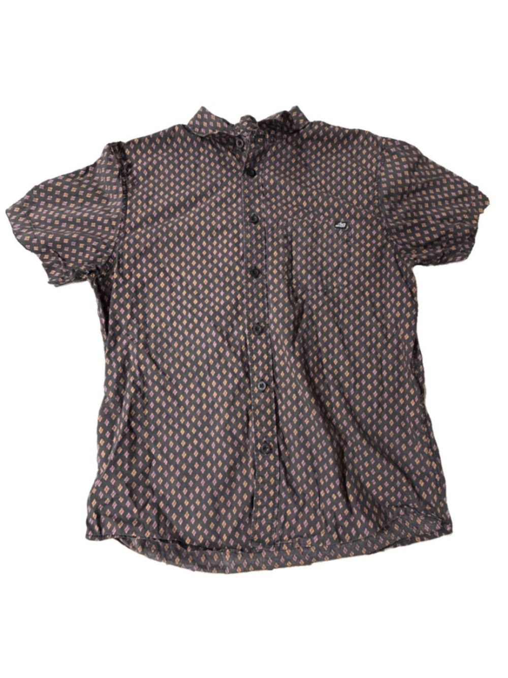 Lost Men's Short Sleeve Button Up Shirt Small Geometric Print Skate Surf Y2K